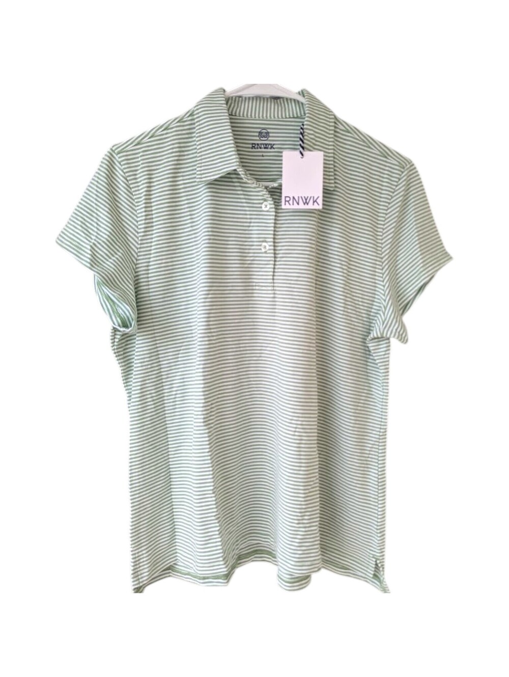 Renwick Women L Green Stripe Pima Polo Performance Golf NWT Short Sleeve 21x25.5